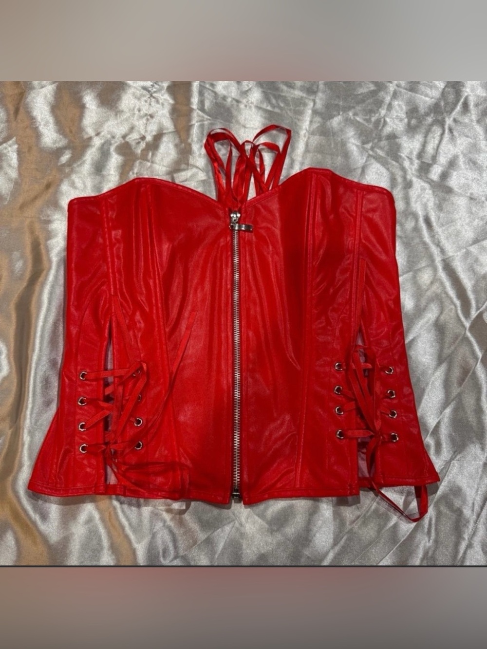 Red Faux Leather Corset Top